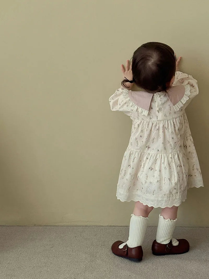 New Autumn Girls Flower Dress Cartoon Bunny Lace Kids Princess Dress Loose Korean Version Children Clothes 9M-5T Girls