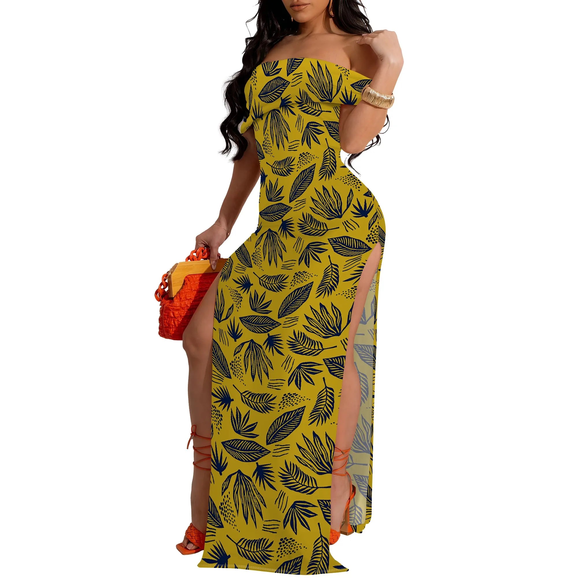 Lily Floral Off-Shoulder High Slit Maxi Dress - Women's Fresh Elegant Party Evening Resortwear Date Night