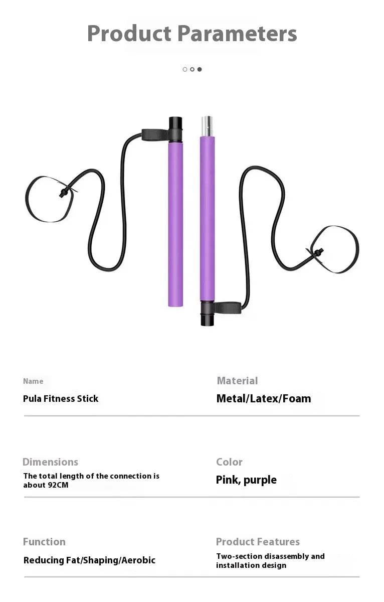 Adjustable Fitness Bar For Home Workout, Yoga, Stretching & Toning - Pilates Stick, Portable Exercise Rod with Elastic Bands