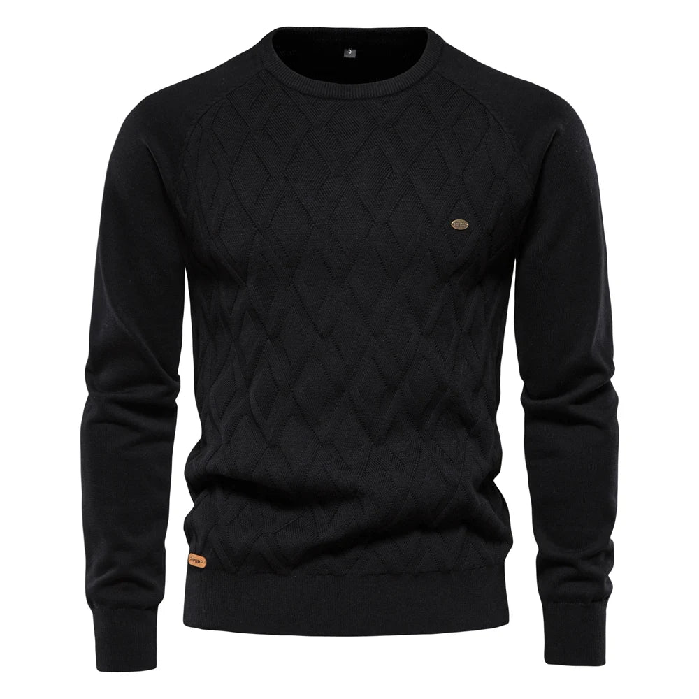 Men's Argyle Solid Colour O-neck Long-Sleeve Knitted Sweaters - Pullover Winter Warm Sweaters