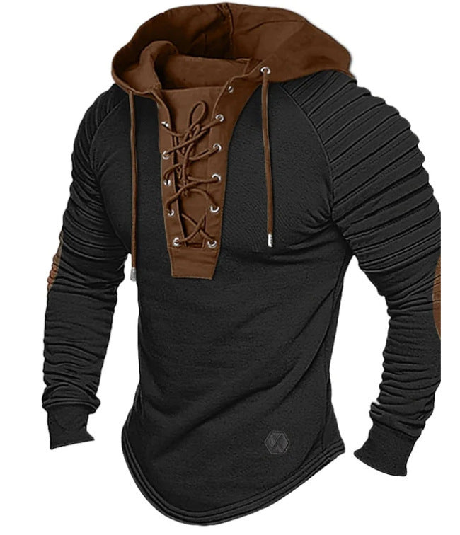 Men's All-Season Pure Colour Tied Hooded & Sports Bronzing Sweatshirt