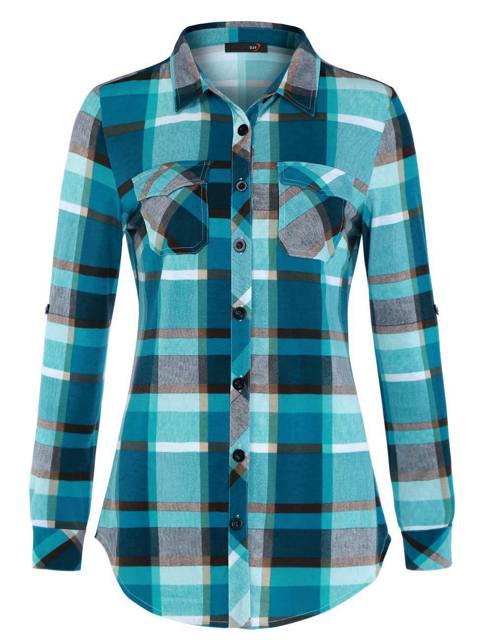 Women Plaid Pouch Button Cuff Comfort And Casual Printed Shirt