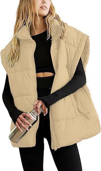 Women's Solid Colour Zipper Pocket Cotton-Padded Vest Coat - Stand Collar Temperament Commute Coat