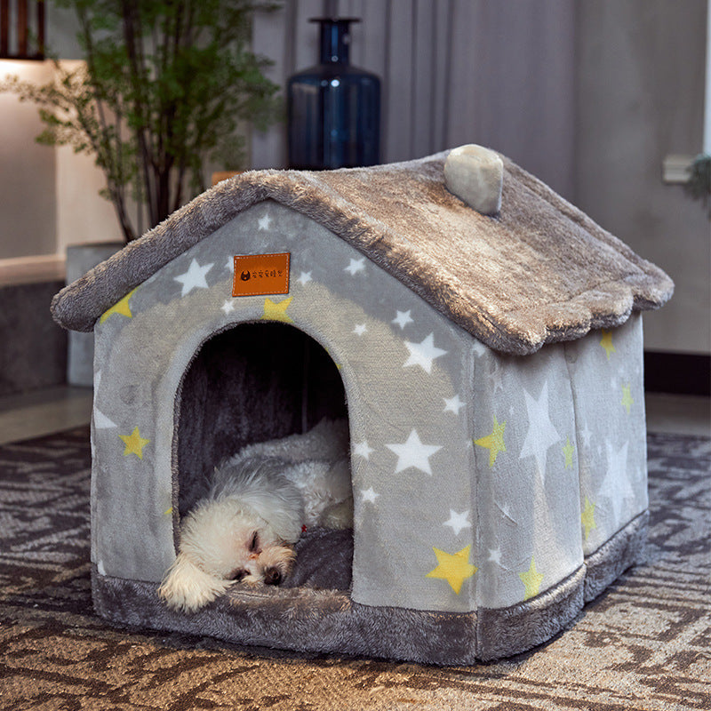 Foldable Pet House With Warm Winter Bed And Removable Enclosed Nest