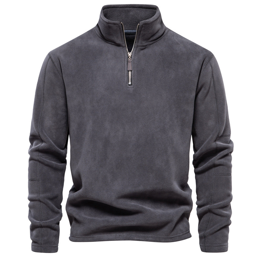 Men's Personality Stand-Collar Zippered Sweatshirt With Fleece Winter Casual Pullover Top