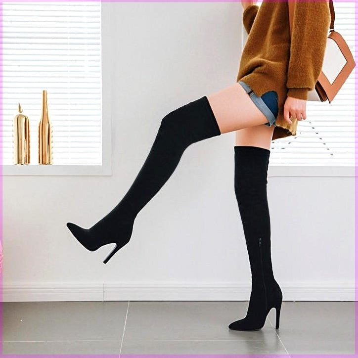 Women's Stretch Knee Big Solid Colour Boots
