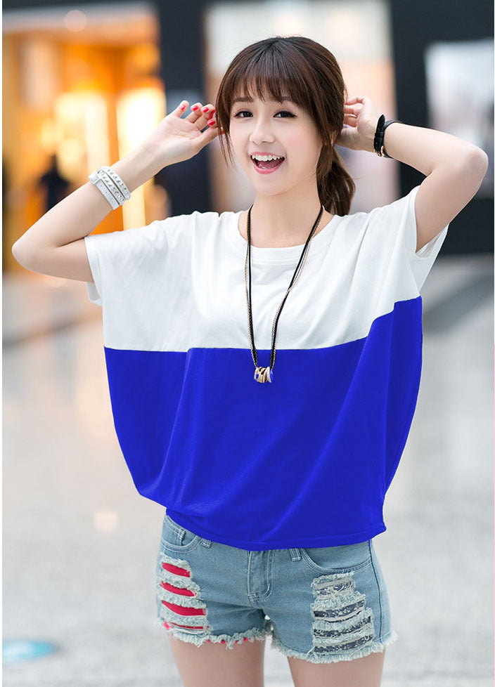 Women's Loose-Fitting Batwing Short-Sleeve Shirt Suitable For Student