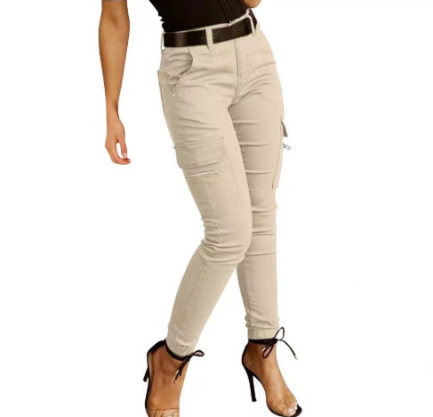 European And American Women's Trousers, Low-Waisted Buttons, Solid Colour Pockets