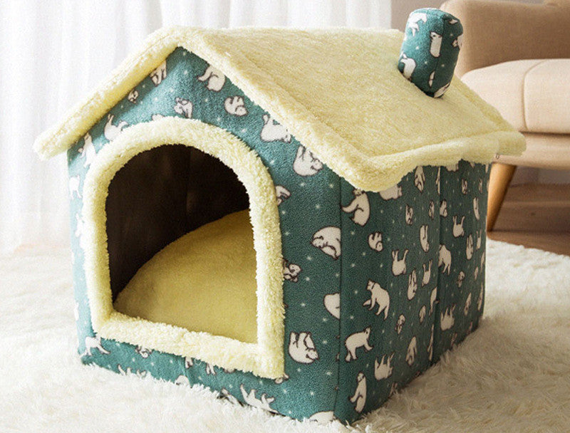 Foldable Pet House With Warm Winter Bed And Removable Enclosed Nest