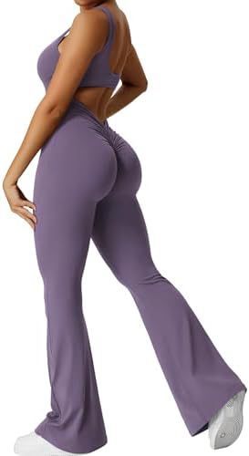 Women's Sleeveless Flare Jumpsuits Fitness Yoga Long Pants