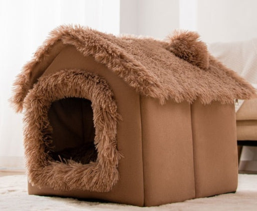 Foldable Pet House With Warm Winter Bed And Removable Enclosed Nest