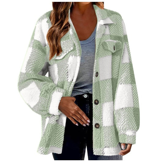 Lamb Fleece Jacket Button For Women