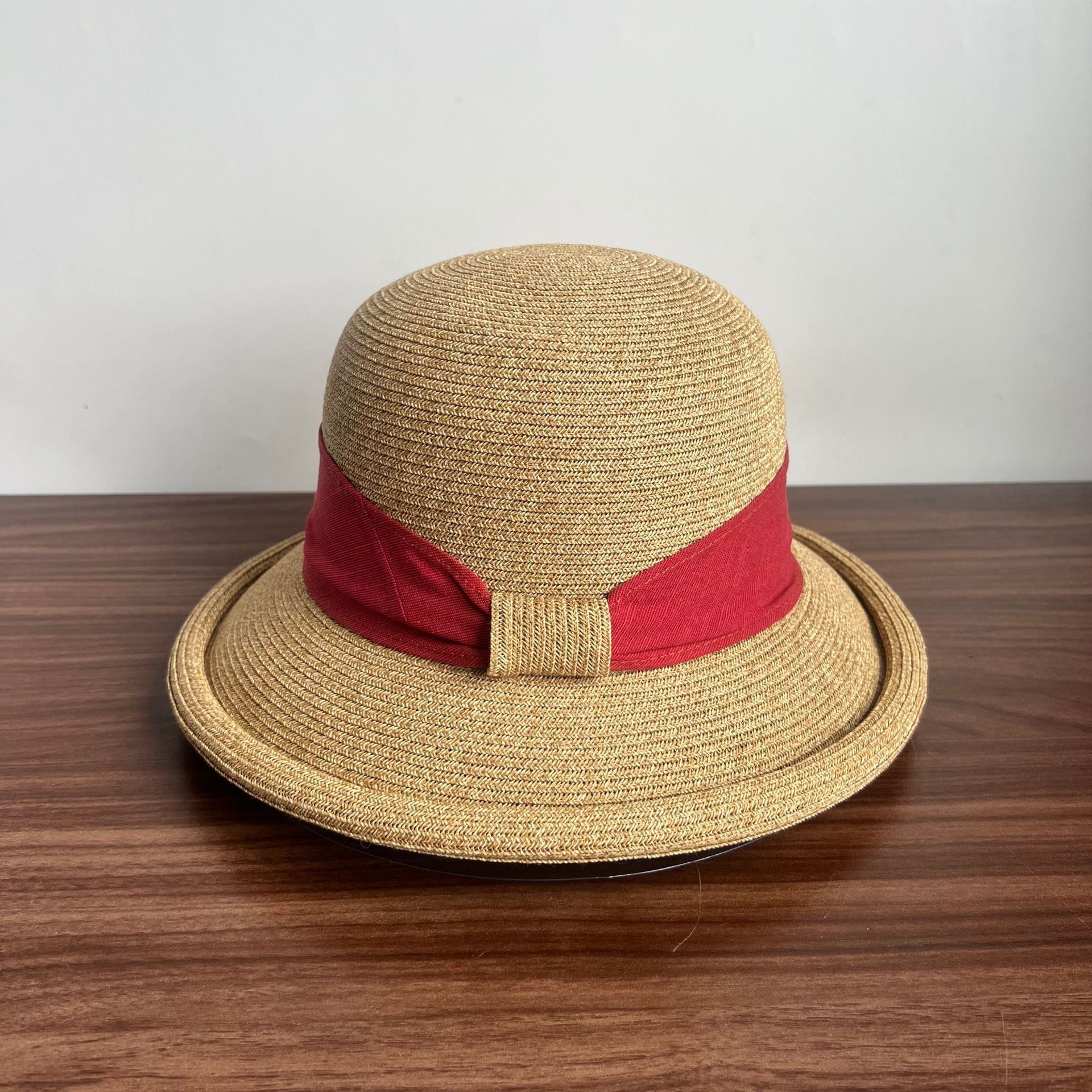 French Straw Sun Protection Bow Curling Temperament Straw Hat - All-Season Suitable