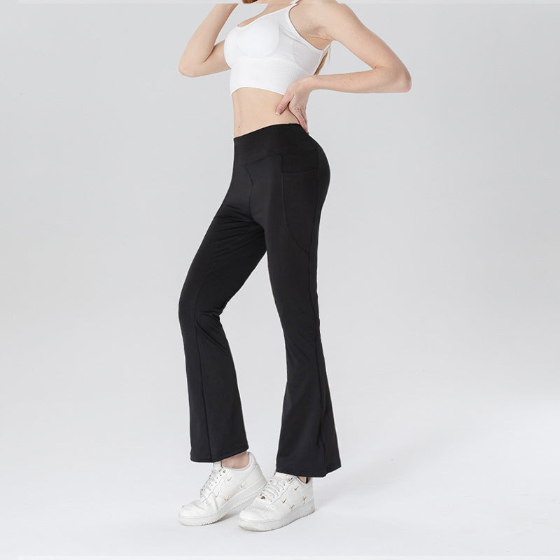 Ladies Mid Waist Abdominal-Shaping Slimming Cropped Pants - Casual Pocket Bootcut Trousers