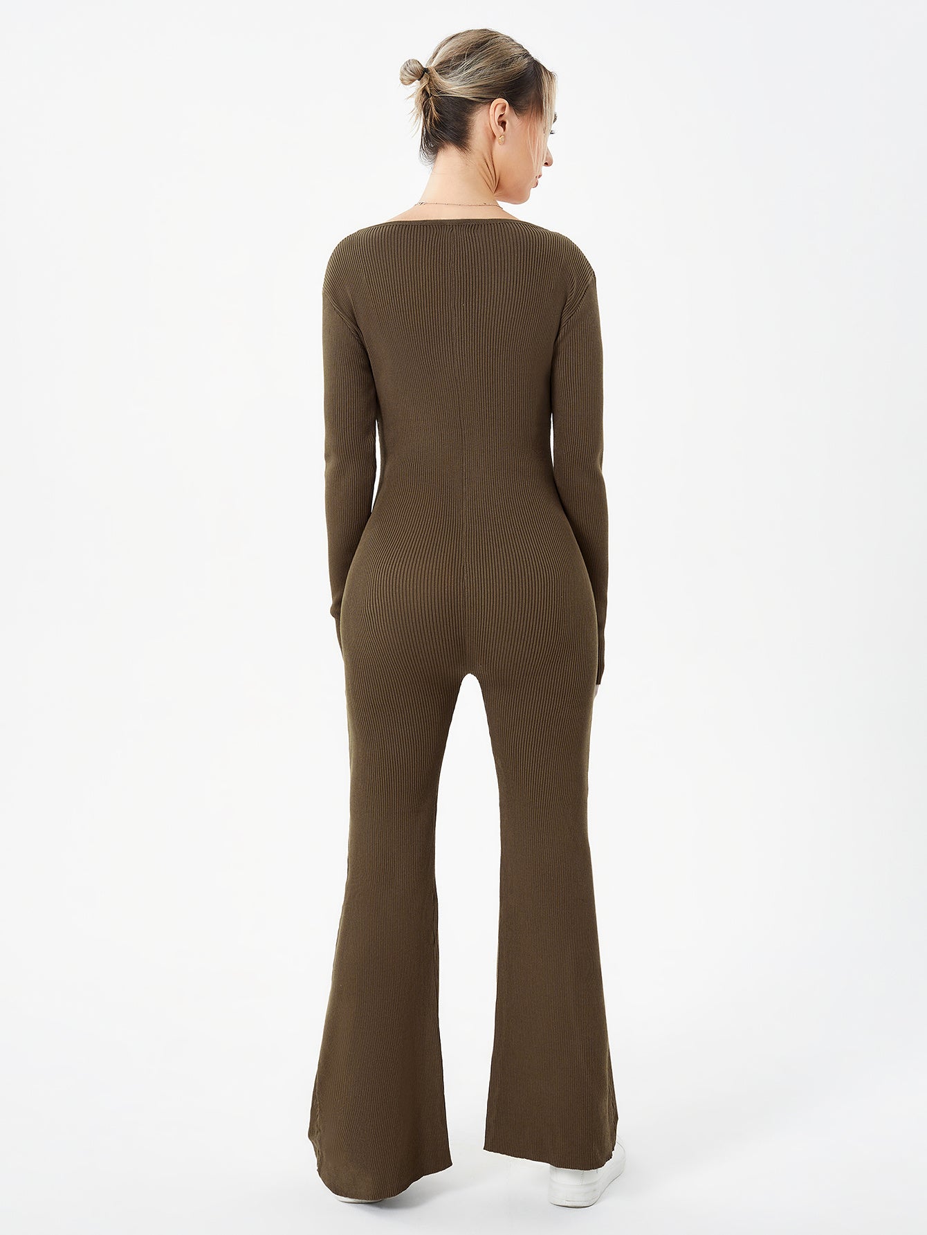 Women's Zippered Round Neck Flared Trousers