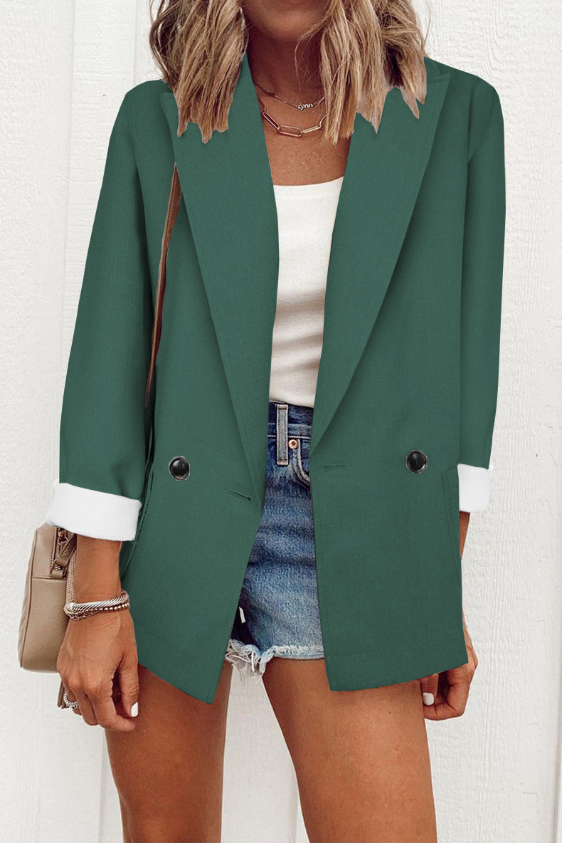 Women's Casual Solid Colour Suit With Collar - Long Sleeve Loose Coat