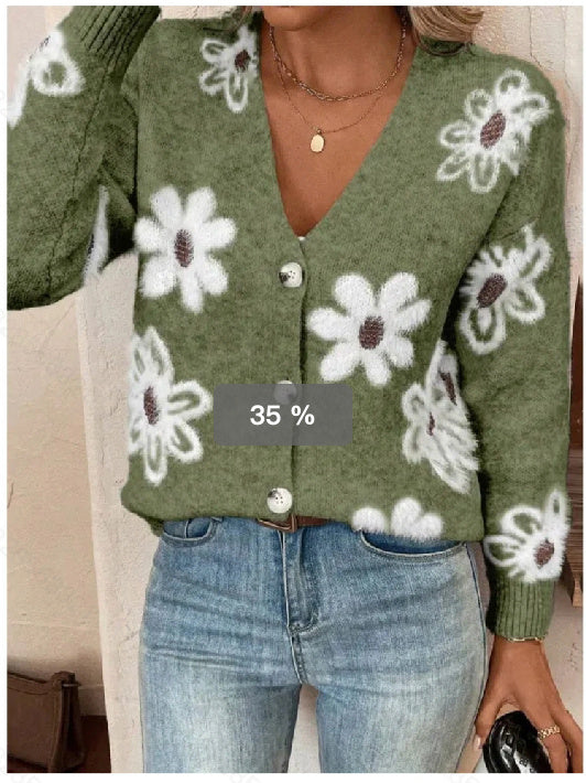Women's Flowers Print Button Front Cardigan