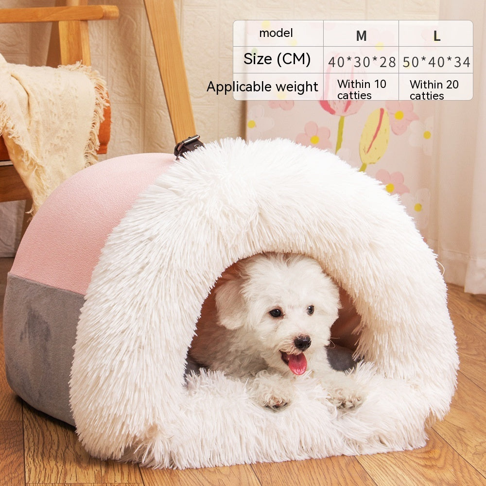 Splice Portable Pet Warm Nest For Autumn And Winter - Moisture-Proof Long Fur Cat And Dog Nest