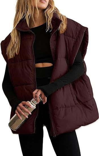Women's Solid Colour Zipper Pocket Cotton-Padded Vest Coat - Stand Collar Temperament Commute Coat