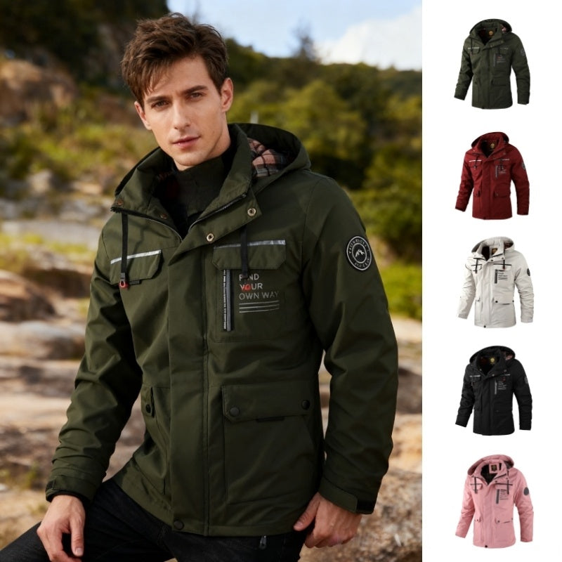 Men's Casual Windbreaker Warm & Thick Hooded Jacket - All-Season Waterproof Outdoor Soft Shell Winter Coat