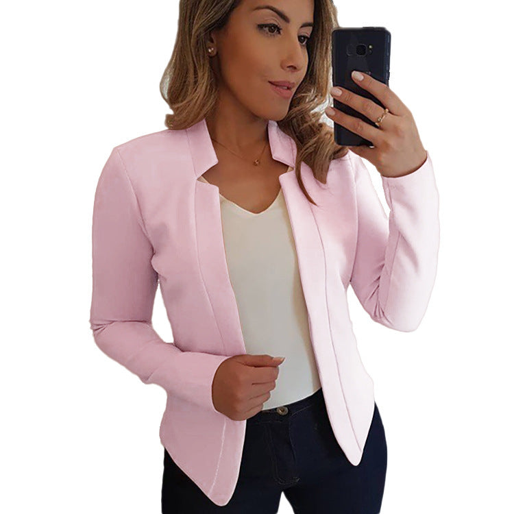 Small Suit Long Sleeve Solid Colour Cardigan Coat Top For Ladies