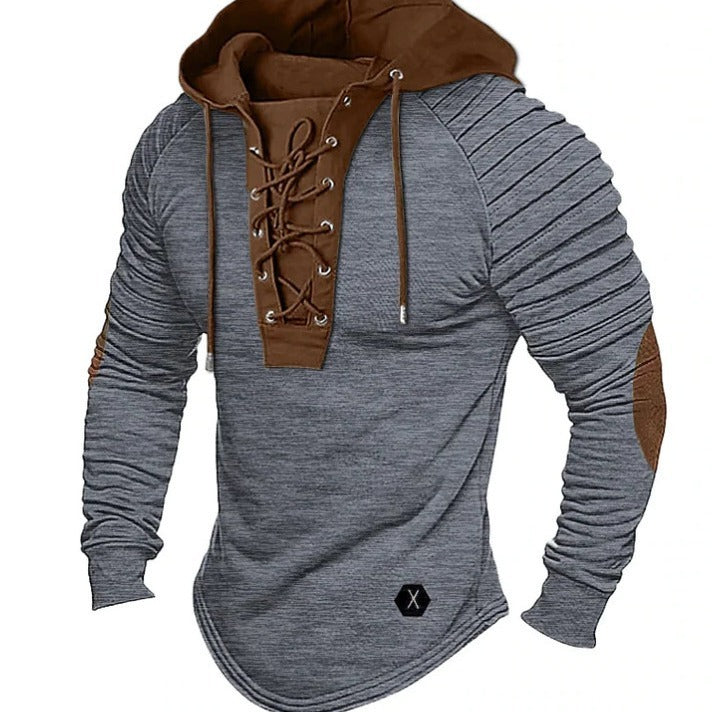 Men's All-Season Pure Colour Tied Hooded & Sports Bronzing Sweatshirt
