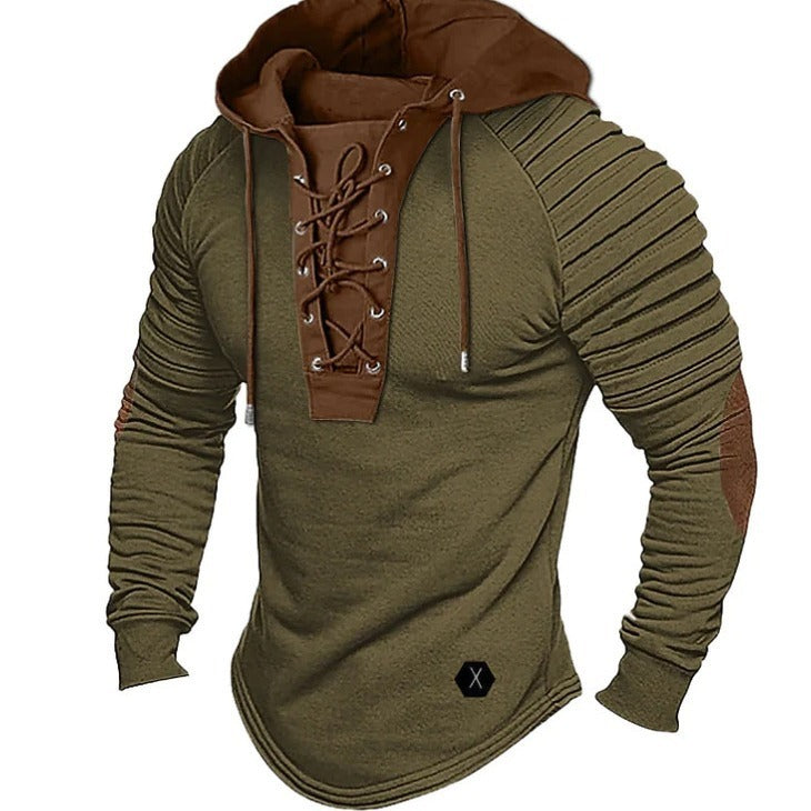 Men's All-Season Pure Colour Tied Hooded & Sports Bronzing Sweatshirt