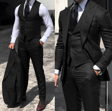 Men's Slim-Fit Foreign Trade Black Suit Set
