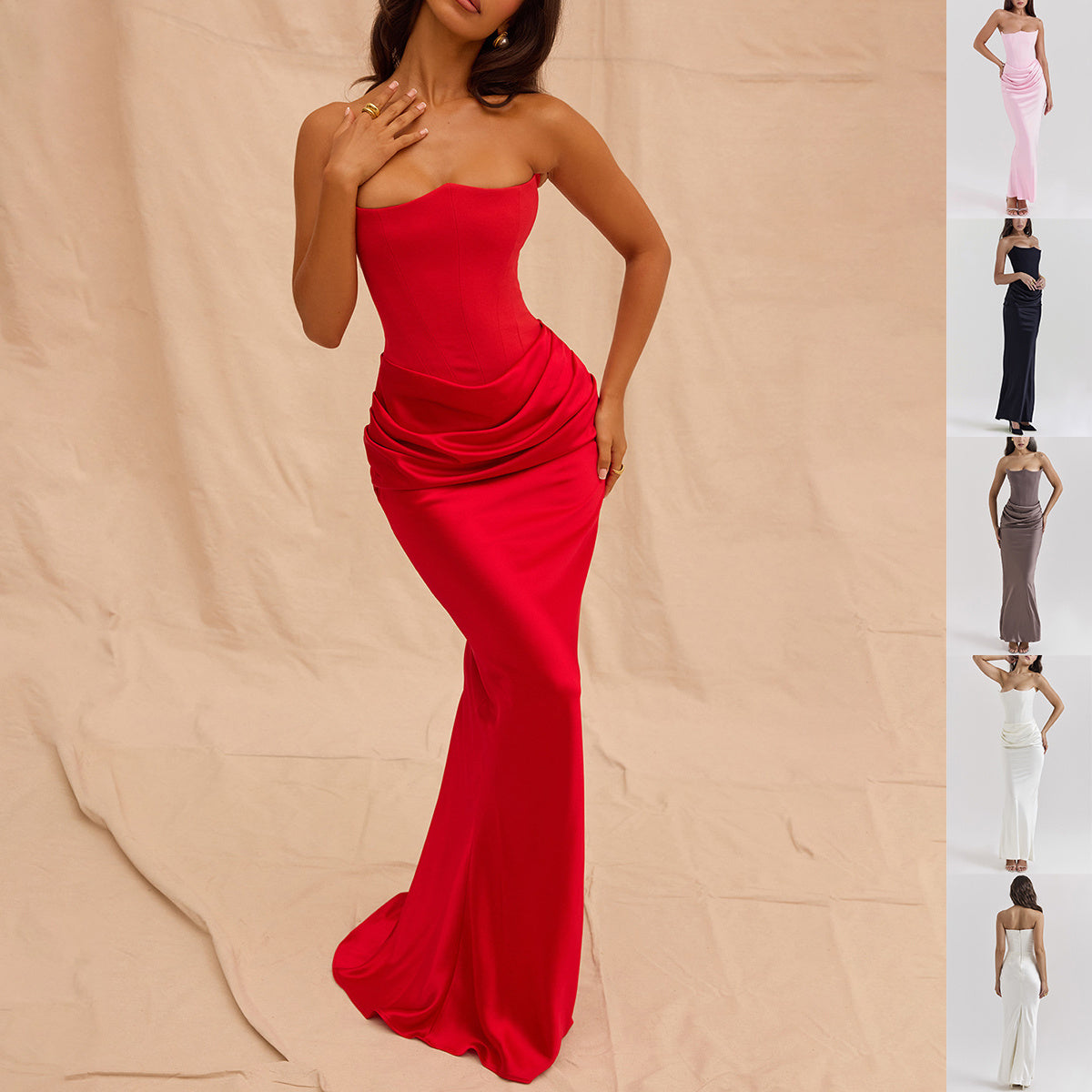 Women's Slim Tube Top Sexy Long Dress - Bandeau Backless Party Evening Dresses