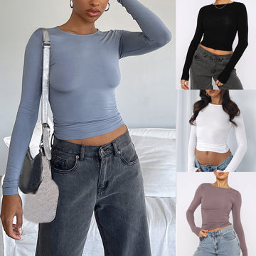 Women's Slim Long-Sleeved Pullovers Suitable As Tops & Solid Causal Fit Shirts