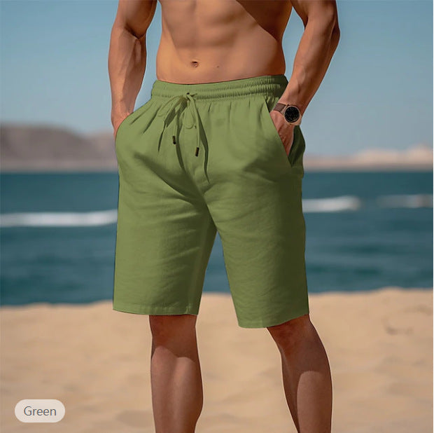 Men's Summer Drawstring Shorts With Elastic Waist - Straight Beach Breathable Pants