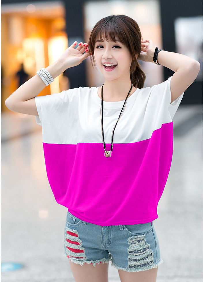Women's Loose-Fitting Batwing Short-Sleeve Shirt Suitable For Student