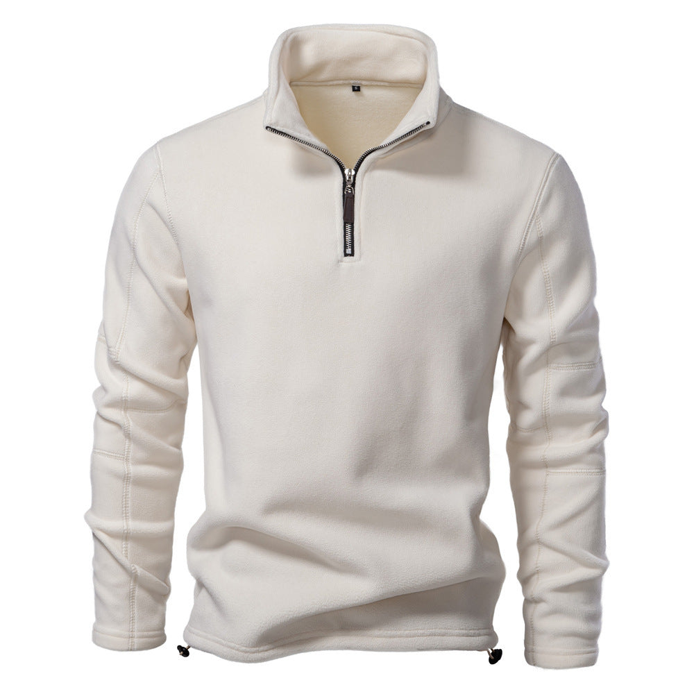 Men's Personality Stand-Collar Zippered Sweatshirt With Fleece Winter Casual Pullover Top