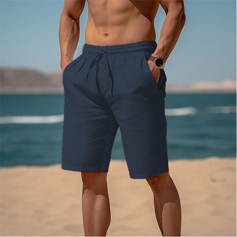 Men's Summer Drawstring Shorts With Elastic Waist - Straight Beach Breathable Pants