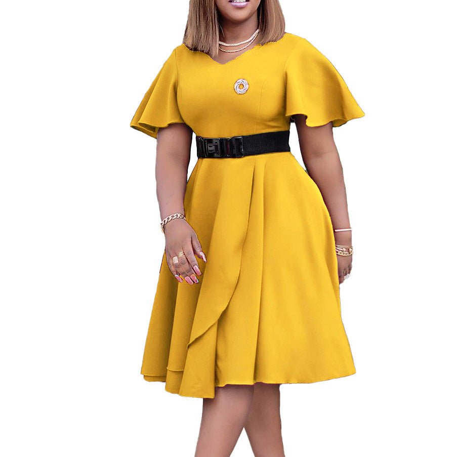 Women's Flared Sleeves Solid Colour Plus Size Dress