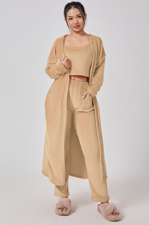 Women's Winter Dress - 3 Piece Cozy Pajama and Warm Lounge Set, Cute Matching Loungewear
