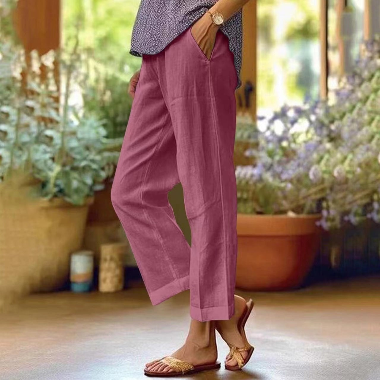 Women's Loose And Simple Solid Colour Fashion Casual Pants Straight-Leg Trousers