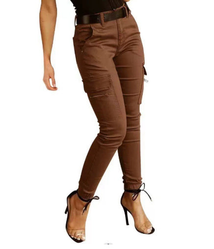 European And American Women's Trousers, Low-Waisted Buttons, Solid Colour Pockets