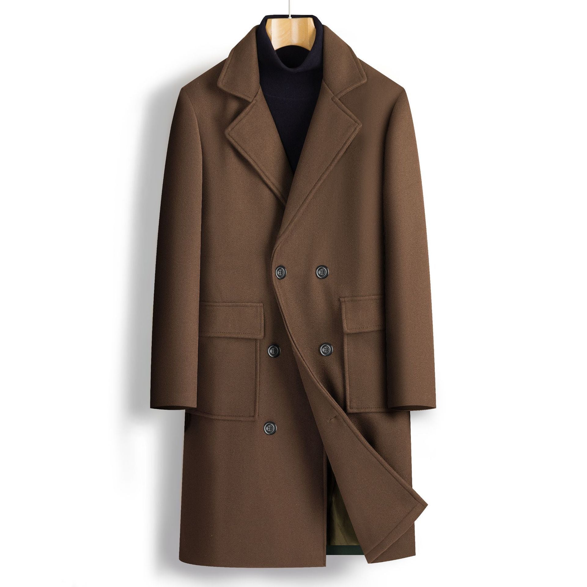 Men's Fall And Winter Double Breasted Mid-Length Coat