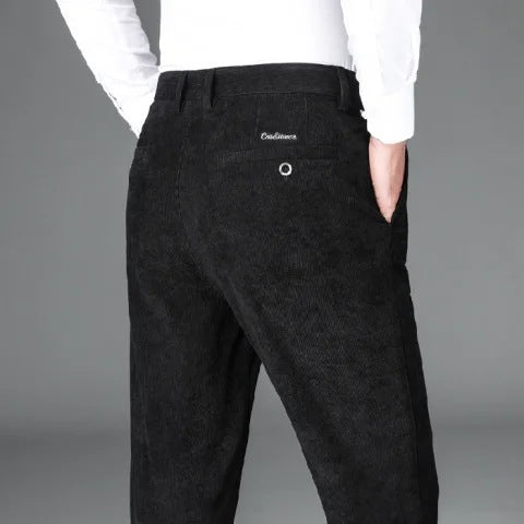 Men's Fleece-Lined Thick Corduroy Pants - Middle-Aged High Waist Warm Trousers