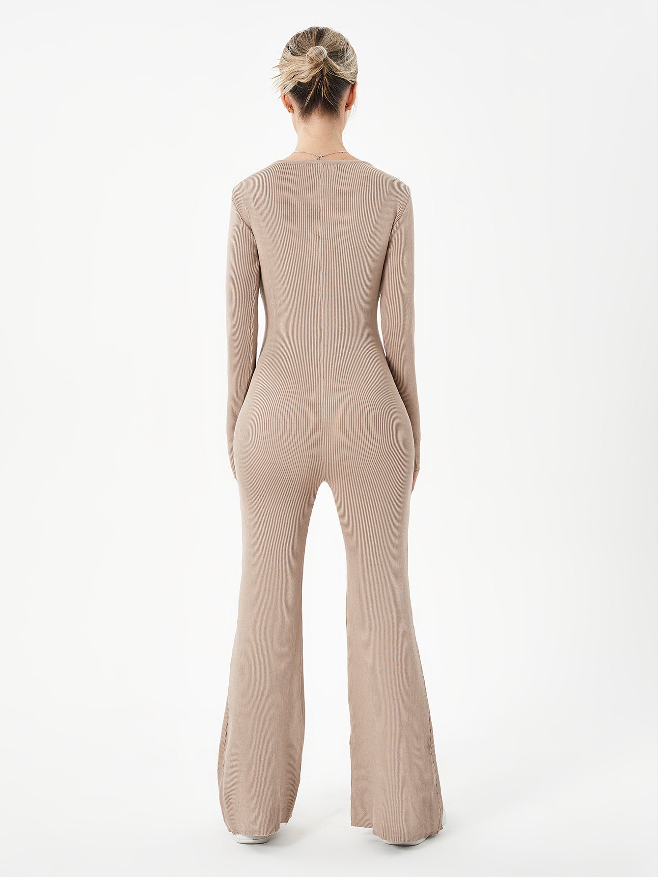 Women's Zippered Round Neck Flared Trousers