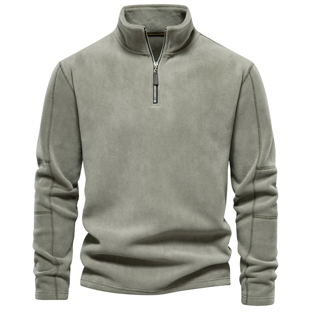 Men's Personality Stand-Collar Zippered Sweatshirt With Fleece Winter Casual Pullover Top