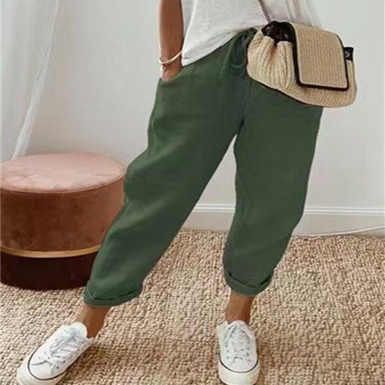 Women's Fashion Cotton Linen Solid Colour Casual Pants