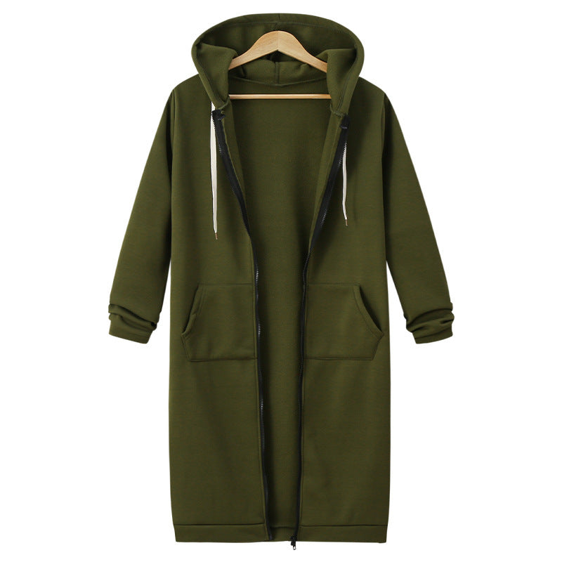 Women's Hooded Long Sleeve Sweater - Fleece Long Jacket