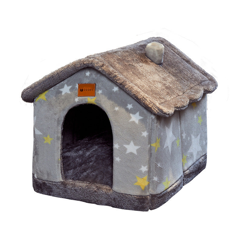 Foldable Pet House With Warm Winter Bed And Removable Enclosed Nest