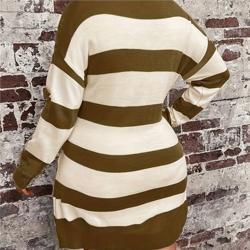 Plus Size Fashion Striped European And American Leisure Knitted Dress For Women