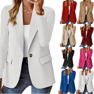 Women's Long-Sleeved Outwear Tops and Ins Lapel Button Jacket Fashion - Commuter Casual Suit Jacket For Ladies