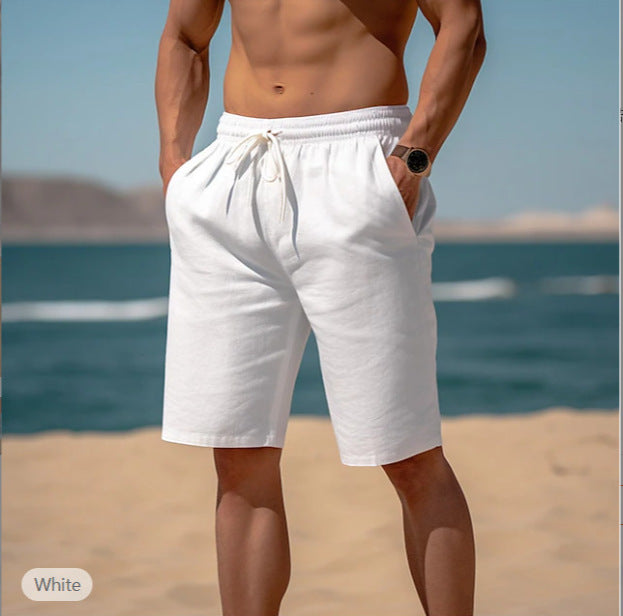 Men's Summer Drawstring Shorts With Elastic Waist - Straight Beach Breathable Pants