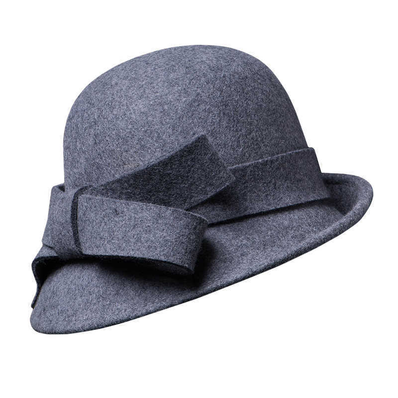 Women's Warm French-Style Elegant Retro Woollen Bowler Hat Curling Bow