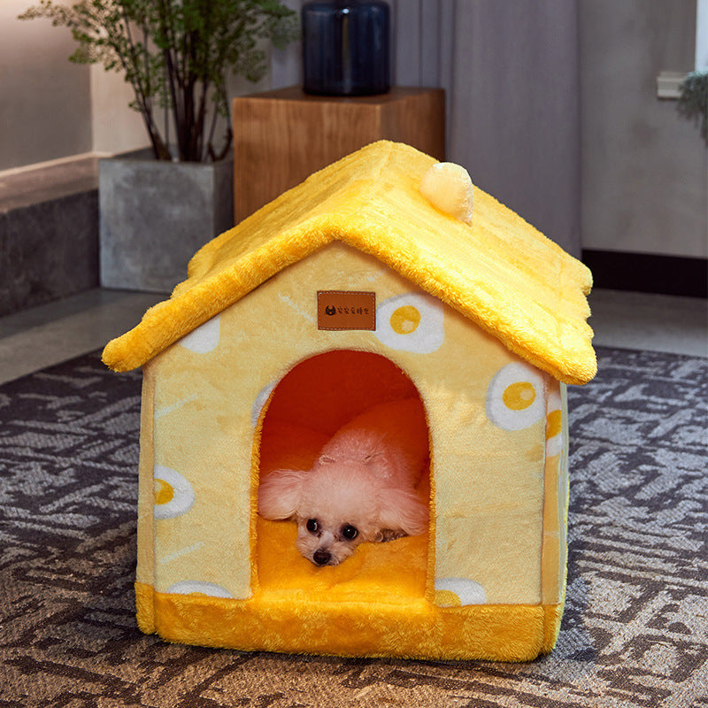 Foldable Pet House With Warm Winter Bed And Removable Enclosed Nest